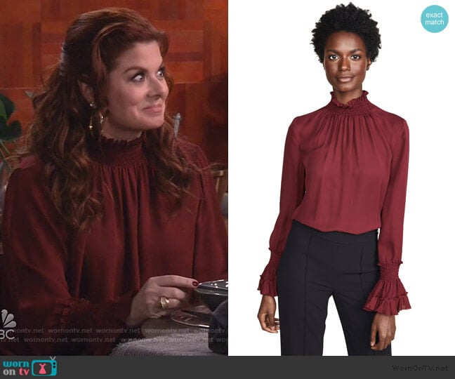 Kobi Halperin Lucca Blouse worn by Grace Adler (Debra Messing) on Will and Grace