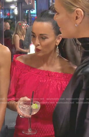 Kyle’s red off-shoulder dress on The Real Housewives of Beverly Hills