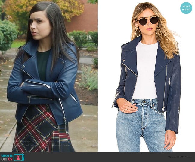 LTH JKT Kas Modern Biker Jacket worn by Ava Jalali (Sofia Carson) on Pretty Little Liars The Perfectionists