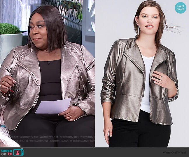 Lane Bryant Metallic Moto Jacket worn by Loni Love on The Real