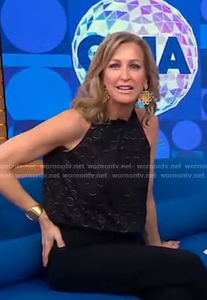 Lara’s black polka dot sleeveless top on Good Morning America