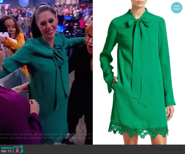 Lela Rose Cloque Neck Tie Lace Hem Dress worn by Abby Huntsman on The View