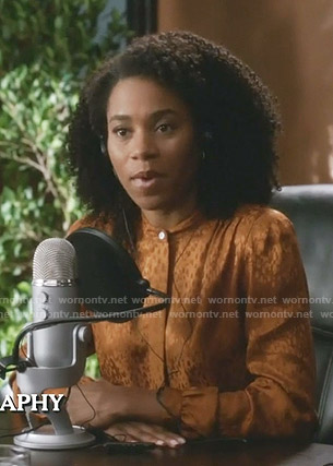 Maggie’s orange leopard print blouse on Grey’s Anatomy