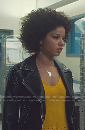 Maia’s black studded moto jacket on Shadowhunters