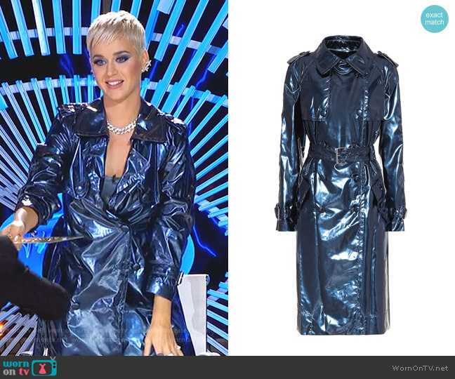 Marc Jacobs Metallic Vinyl Trench Coat worn by Katy Perry on American Idol