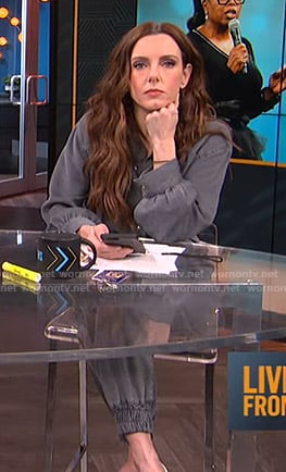 Melanie’s grey button front jumpsuit on Live from E!