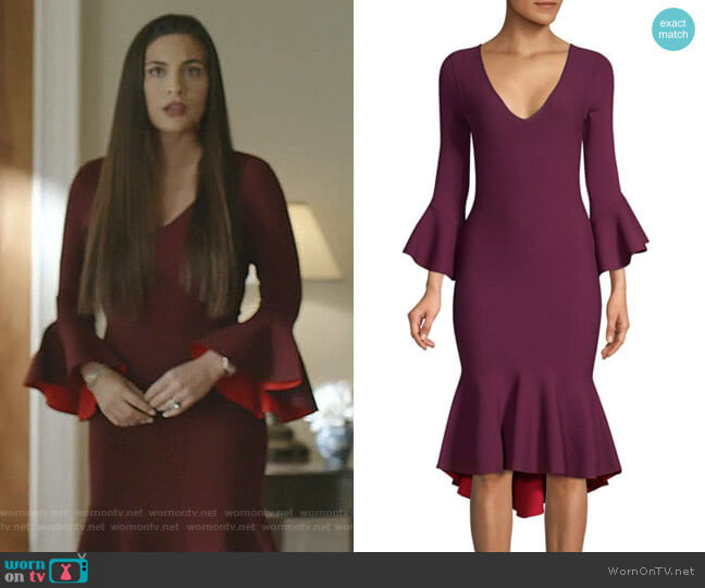 Milly Contrast Knit Draped Mermaid Dress worn by Cristal Jennings (Daniella Alonso) on Dynasty