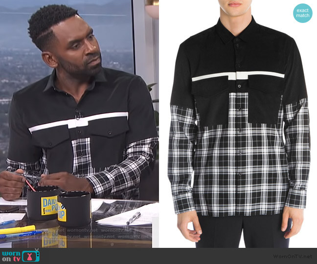 Neil Barrett Mixed Media Shirt worn by Justin Sylvester on E! News