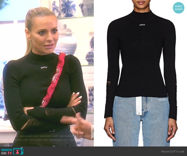 Off-White c/o Virgil Abloh Distressed Rib-Knit Top worn by Dorit Kemsley on The Real Housewives of Beverly Hills