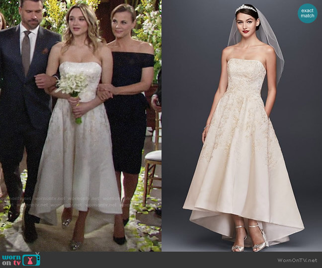Oleg Cassini Embroidered Satin High-Low Wedding Dress worn by Summer Newman (Hunter King) on The Young and the Restless