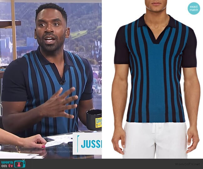 Orlebar Brown Horton Striped Polo Shirt worn by Justin Sylvester on E! News