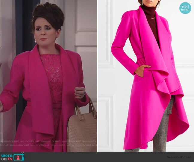 Oscar De La Renta Draped brushed wool and cashmere-blend coat worn by Karen Walker (Megan Mullally) on Will and Grace