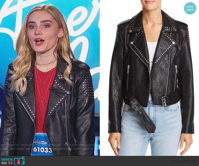 Pistola Tracy Studded Cropped Faux Leather Moto Jacket worn by Taylor Otto (Meg Donnelly) on American Housewife