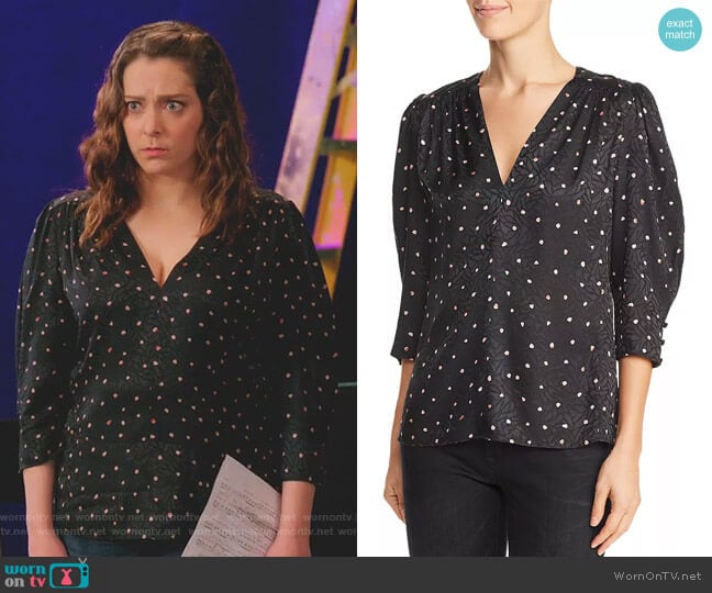Rebecca Taylor Dot Print Top worn by Rebecca Bunch (Rachel Bloom) on Crazy Ex-Girlfriend