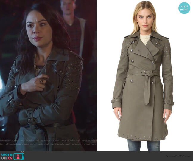 Rebecca Minkoff Amis Coat with Grommets worn by Mona Vanderwaal (Janel Parrish) on Pretty Little Liars The Perfectionists