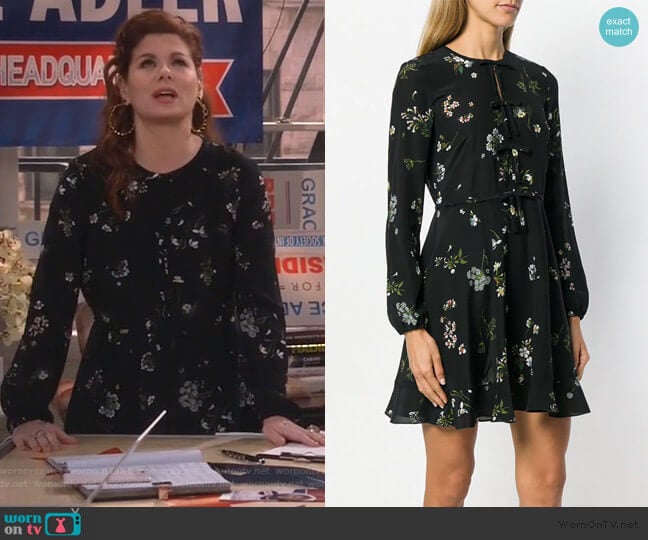 Red Valentino long-sleeved mini dress worn by Grace Adler (Debra Messing) on Will and Grace