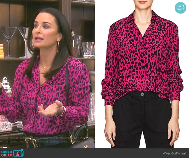 Robert Rodriguez Leopard-Print Silk Blouse worn by Kyle Richards on The Real Housewives of Beverly Hills