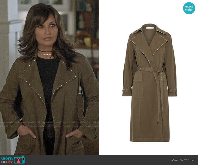 Robert Rodriguez Studded cotton-blend twill trench coat worn by Gladys Jones (Gina Gershon) on Riverdale