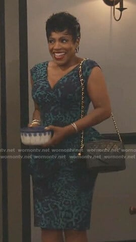 Rose’s green animal print peplum dress on Fam