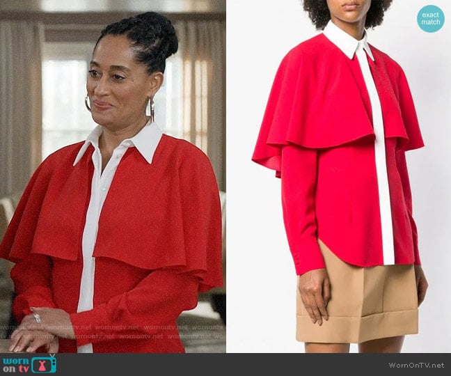 Sara Battaglia Contrasting Detail Cape Shirt worn by Rainbow Johnson (Tracee Ellis Ross) on Black-ish