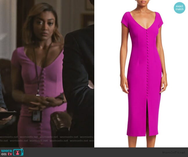 Safiyaa Buttoned Crepe Cocktail Dress worn by Daisy Grant (Patina Miller) on Madam Secretary