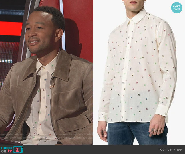 Saint Laurent Star Print Shirt worn by John Legend on The Voice
