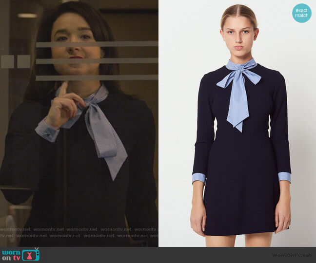 Sandro Contrasting Tie-neck Collar dress worn by Marissa Gold (Sarah Steele) on The Good Fight