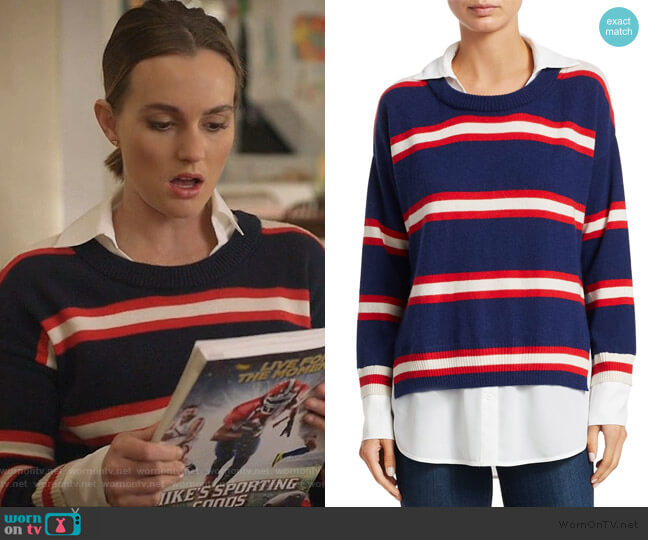 Scripted Wide Stripe Crewneck Sweater worn by Angie (Leighton Meester) on Single Parents