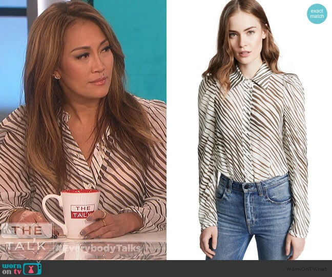 See by Chloe Zebra Blouse worn by Carrie Inaba on The Talk