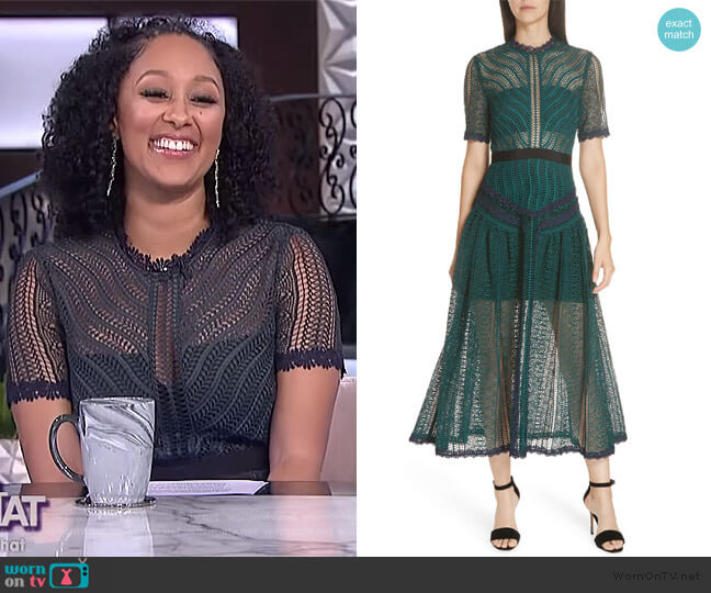 Self Portrait Wave Lace Midi Dress worn by Tamera Mowry on The Real
