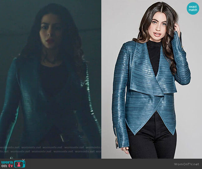 Guess Shayna Drape Leather Jacket worn by Isabelle Lightwood (Emeraude Toubia ) on Shadowhunters