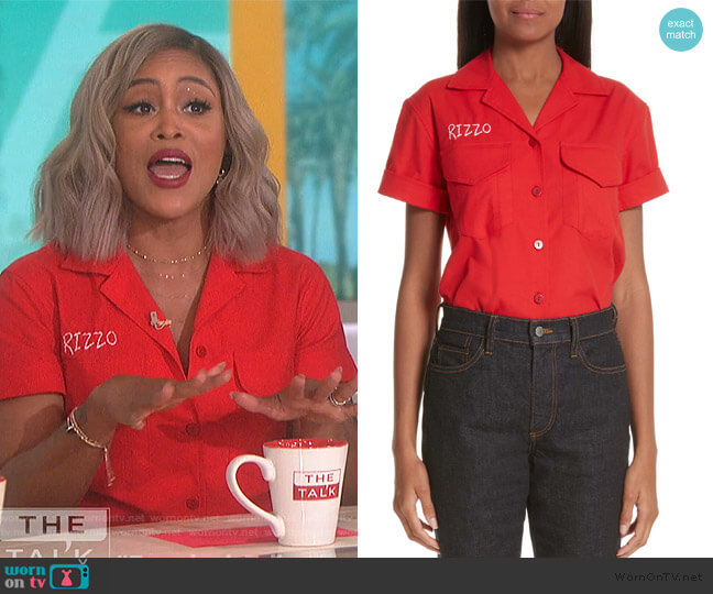 Simon Miller x Paramount Grease Rizzo Embroidered Mechanic Shirt worn by Eve on The Talk