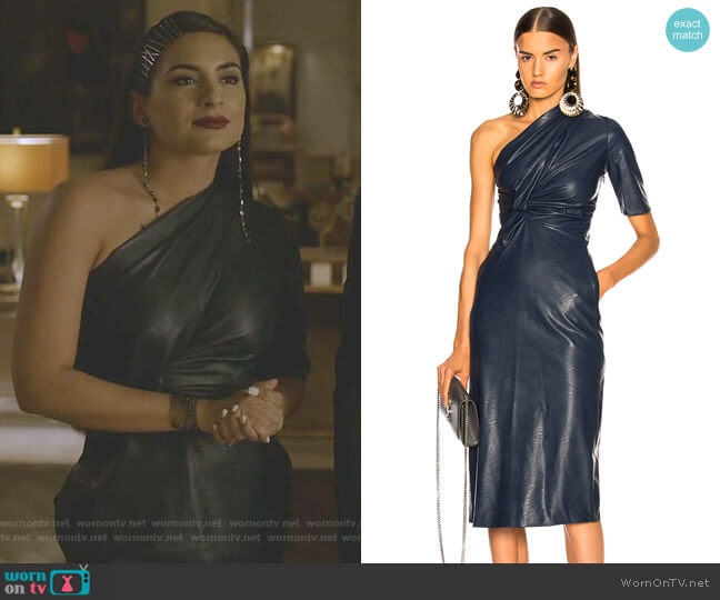 Stella McCartney Faux Leather One Shoulder Dress worn by Cristal Jennings (Daniella Alonso) on Dynasty