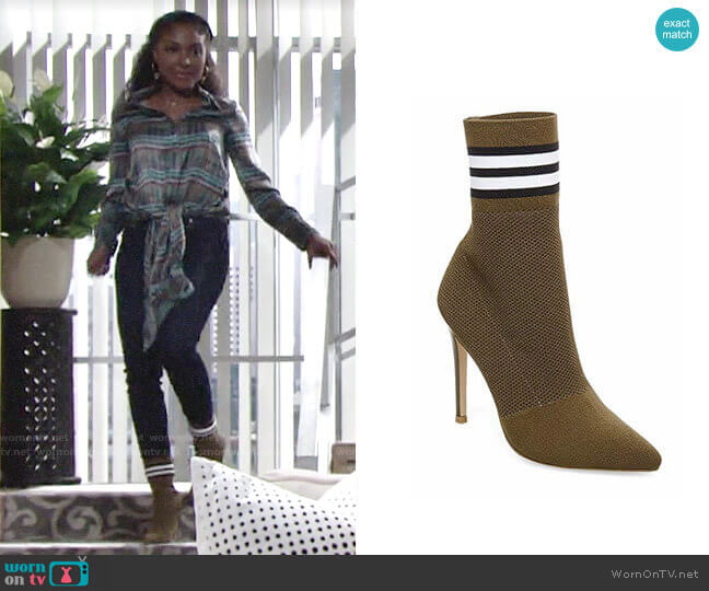 Steve Madden Century Bootie in Olive Multi worn by Ana Hamilton (Loren Lott) on The Young and the Restless