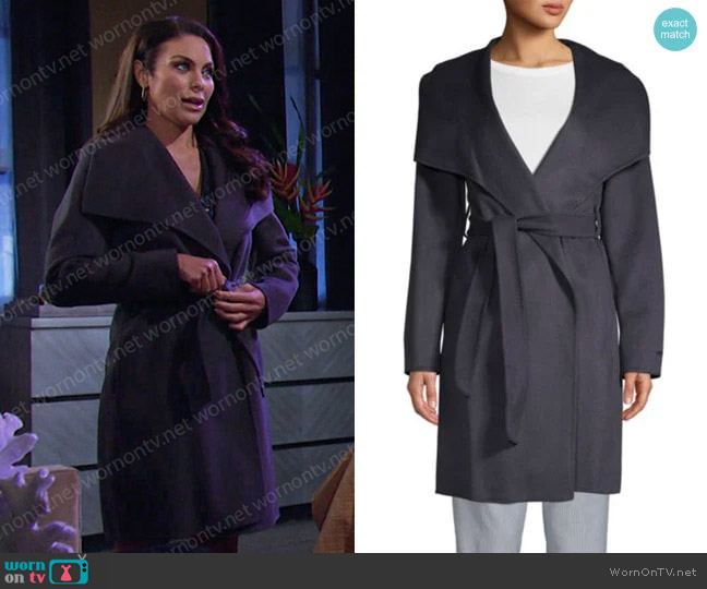 T Tahari Ellie Coat in Sea Grey worn by Chloe Lane (Nadia Bjorlin) on Days of our Lives