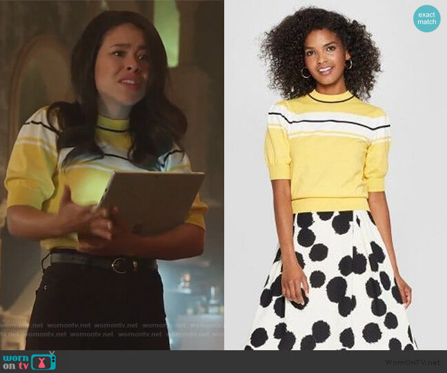 Who What Wear Puff Sleeve Crewneck Sweater worn by Mariana Foster (Cierra Ramirez) on Good Trouble