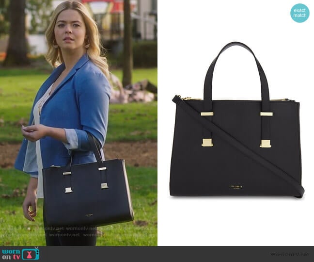 Ted Baker Alunaa leather tote bag worn by Alison DiLaurentis (Sasha Pieterse) on Pretty Little Liars The Perfectionists