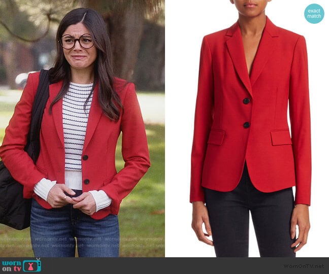 Theory Nichelle Wool Blazer worn by Lisa Apple (Monica Barbaro) on Splitting Up Together
