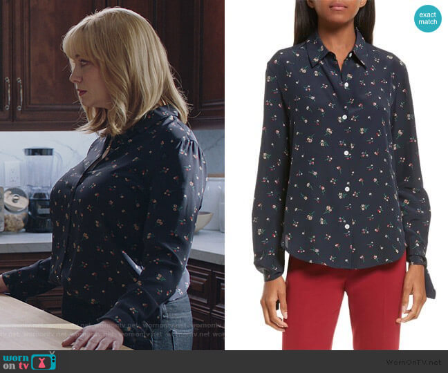 Theory Tie Cuff Floral Print Silk Shirt worn by Beth Boland (Christina Hendricks) on Good Girls