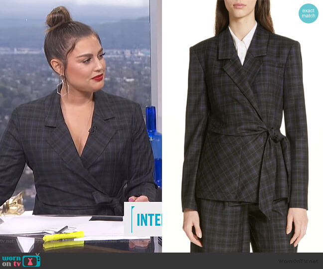 Tibi Marvel Plaid Wrap Jacket worn by Carissa Loethen Culiner on E! News