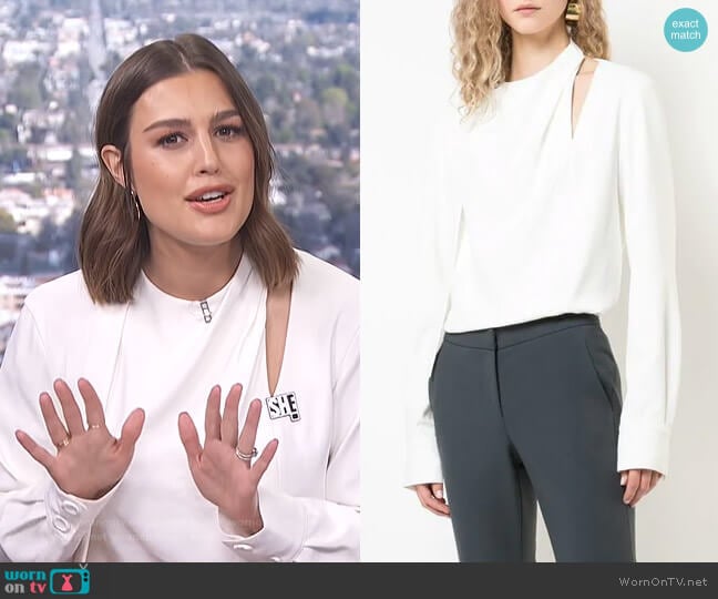 Tibi Chalky Drape Tie Blouse worn by Carissa Loethen Culiner on E! News