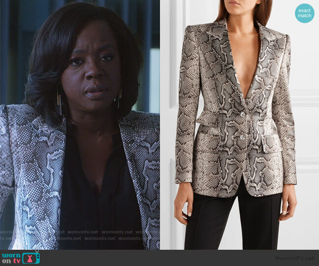 Tom Ford Snake-print cotton-blend twill blazer worn by Annalise Keating (Viola Davis) on How to Get Away with Murder