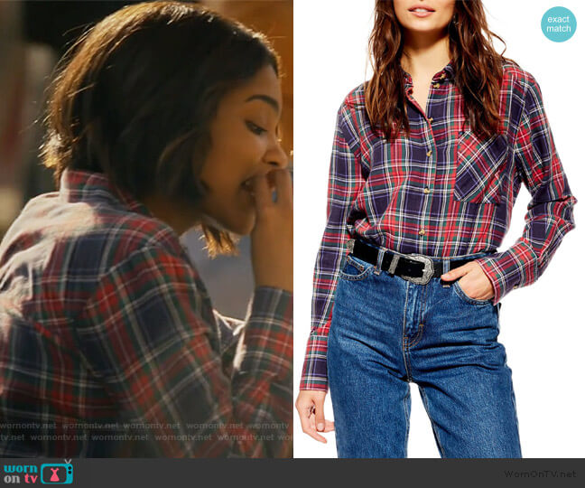 Topshop Pacey Washed Check Plaid Shirt worn by Jennifer Pierce (China Anne McClain) on Black Lightning