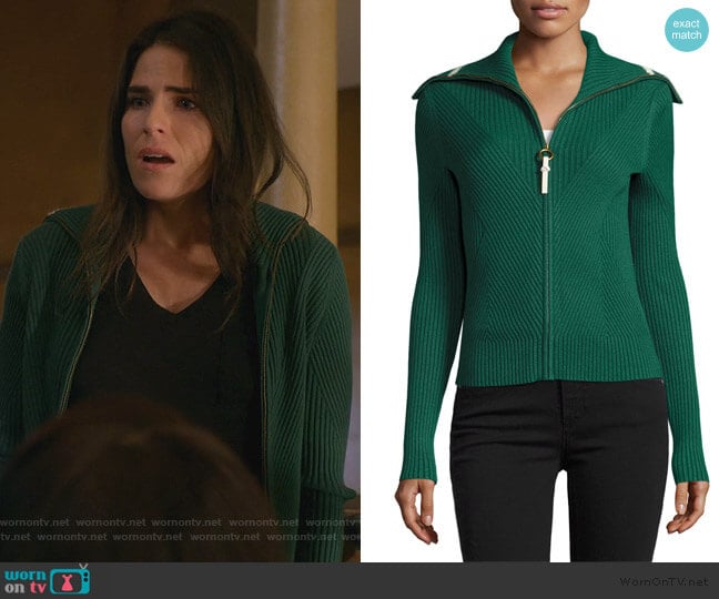 Tory Burch Noland Zip-Front Ribbed Cardigan worn by Laurel Castillo (Karla Souza) on How to Get Away with Murder