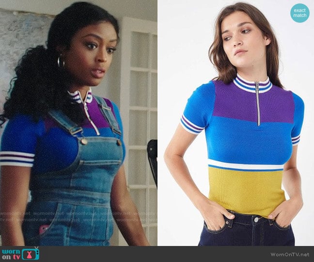 Urban Outfitters Hazel Half Zip Short Sleeve Sweater worn by Ali Finer (Javicia Leslie) on God Friended Me