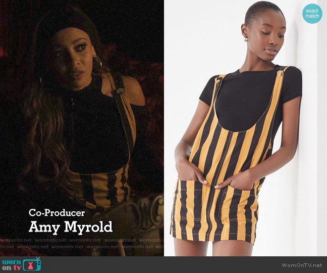 Urban Outfitters Kara Linen Striped Skirtall Overall worn by Toni Topaz (Vanessa Morgan) on Riverdale