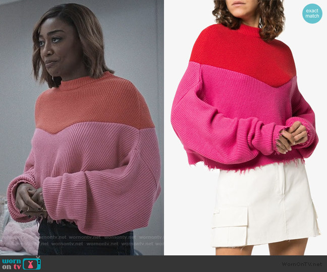 Unravel Project Distressed Hem Extended Sleeve Jumper worn by Daisy Grant (Patina Miller) on Madam Secretary
