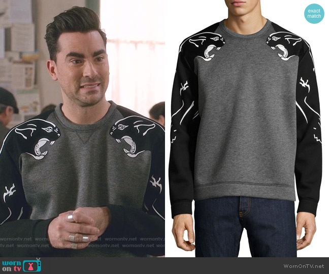 Valentino Two-Tone Panther Sweatshirt worn by David Rose (Daniel Levy) on Schitts Creek