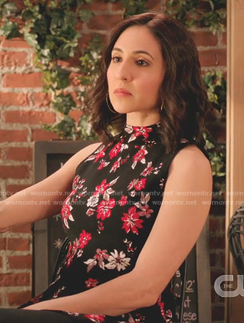Valencia’s black floral peplum top on Crazy Ex-Girlfriend