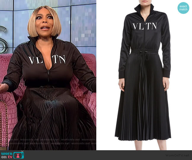 Valentino Long-Sleeve Zip-Front Jersey VLTN-Logo Dress worn by Wendy Williams on The Wendy Williams Show